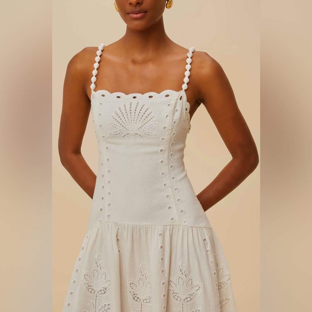 Farm Rio: Richelieu Scalloped Broderie Anglaise Linen-Blend Midi Dress - Picture 5 of 14